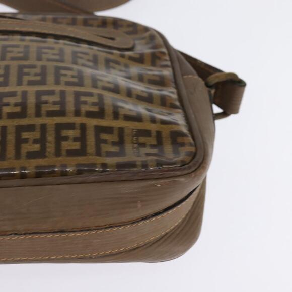 FENDI Zucchino Canvas Shoulder Bag Coated Canvas Beige Auth ti3464